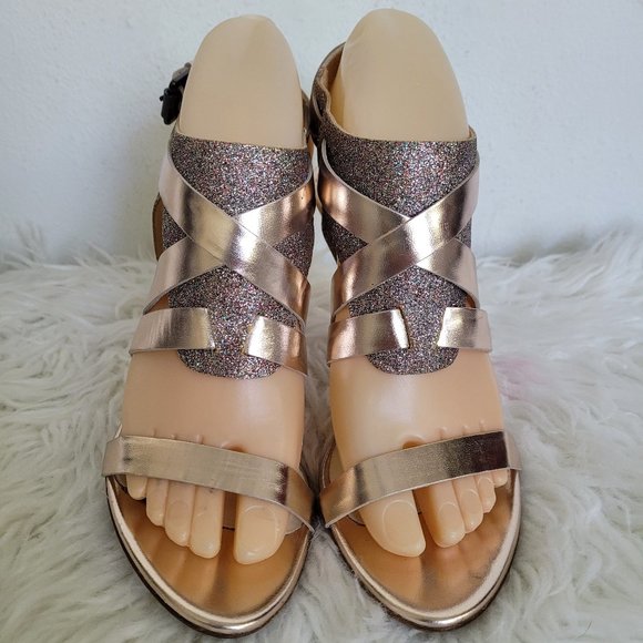 Vera Wang Lavender Line Garmin Sandal Leather Glitter Metallic Gold Hee 7M - Picture 2 of 10